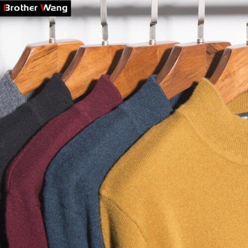 2020 Winter New Mens 100% Wool Sweater Thicken Warm Semi-turtleneck Cashmere Slim Pullover Male Brand Clothes Solid Color