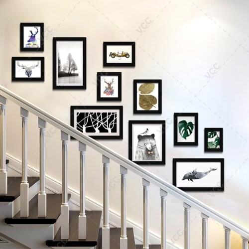 11Pcs/Set Wood Picture Frames For Corridor Stairs, Wall Photo Frames Decor Classic Wooden Frame For Home Decoration