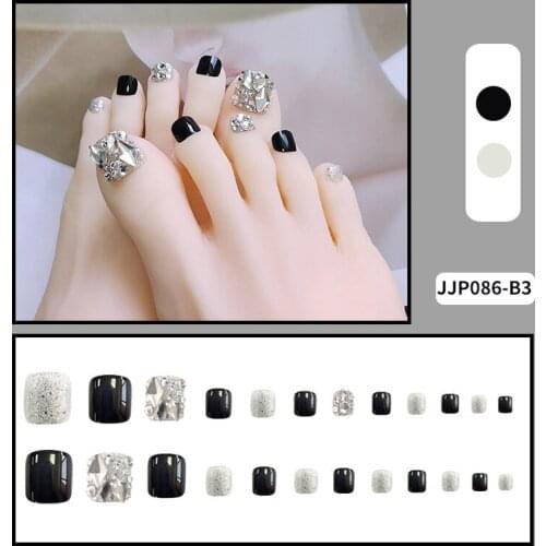 24pcs Black Diamonds Wear Short Paragraph Fashion Manicure Patch False ToeNail Save Time Wearable Jelly ToeNail Patch SK