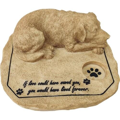 3D Sleeping Dog Memorial Stone Waterproof Pet Grave Marker Lawn Tombstone