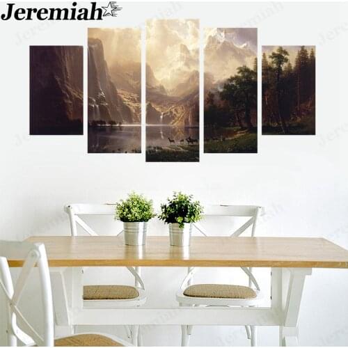 Abstract Valley Landscape Canvas Painting Lake Waterfall Deer Forest Poster Wall Art Modern Home Room Decoration Accessories