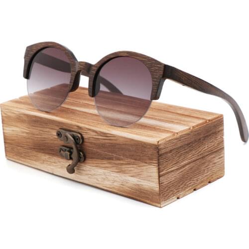 Bamboo semi-rimless sunglasses women 2018 fashion sunglasses Pure bamboo men polarized shades for women UV400 retro sunglasses