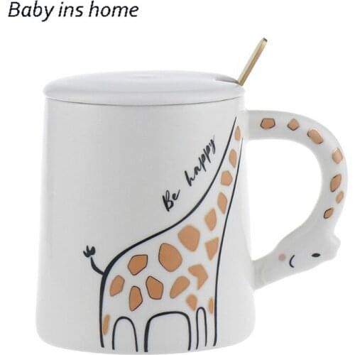 White Cup 401-500ml Creactive African Animal Ceramic Mug Elephant Giraffe Cartoon Personality Water Cup Coffee Cup Milk Cup Mugs