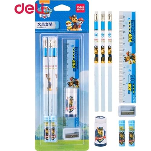 Deli Kawaii Paw patrol simple pencil set of 5pcs student stationery gifts school supplies cute eraser pencil cap ruler sharpener