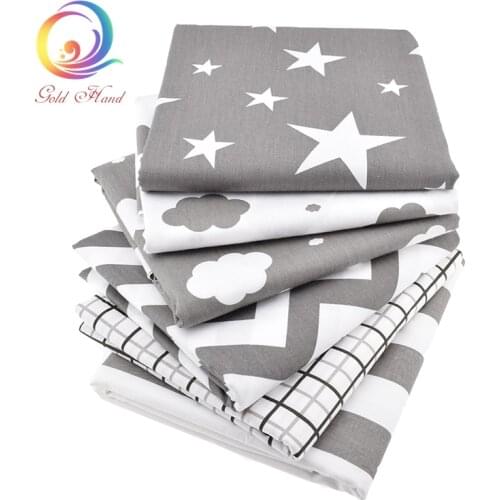 Haisen,6pcs/Lot Print Twill Cotton Fabric For Sewing Doll Baby Bedding Clothes Dress Skirt Patchwork Cloud&Star Tissue Material