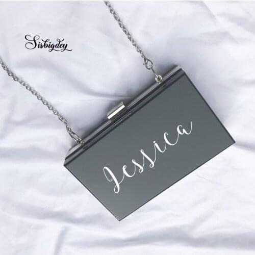 Personalized Acrylic Clutch Monogram Purse custom name bride makeup bag Bridesmaid Handbag wedding gift Mrs Clutch bags