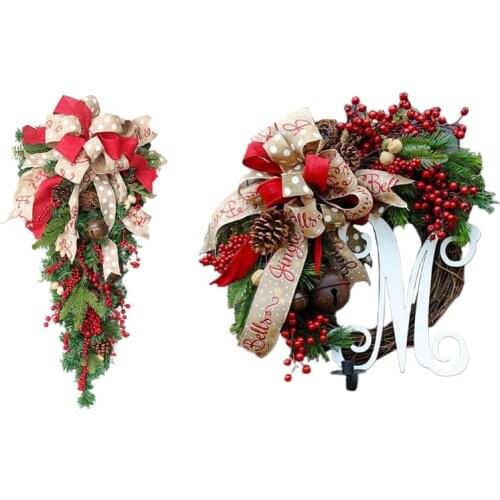 Simulation Christmas Fake Red Berry Bow Bell Garland Artificial Leaf Garland Front Door Festival Party Decoration