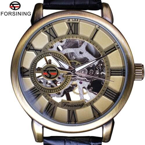 Forsining Steampunk Classic Bronze Design Transparent Case Back Mens Skeleton Watch Top Brand Luxury Male Mechanical Wrist Watch