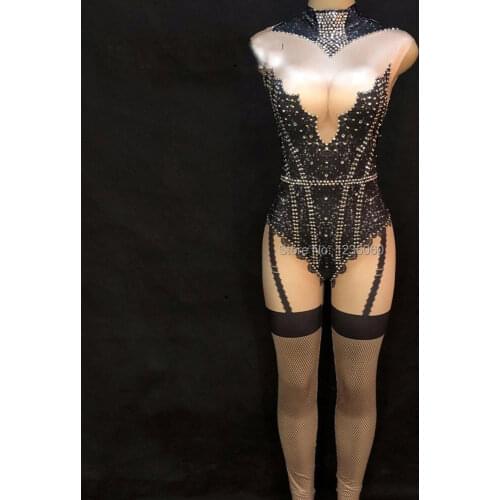 Black Bat Rhinestone Bodysuit Cosplay Drag Queen Costumes Burning Man Women Outfit Birthday Party Wear Stage Show