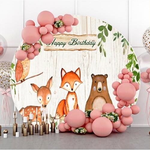 Laeacco Circle Round Backgrounds For Photography Jungle Safari Birthday Party Fox Bear Child Photozone Poster Photo Backdrop