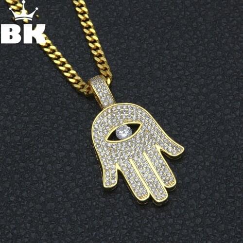 Copper Hamsa Hands Pendant Necklace Micro Pave Cubic Zircon Fatima Palm Necklace Hip Hop Mens Women Jewelry Drop Shipping