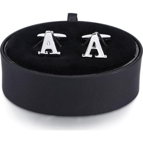 DY a set of high quality fashion silvery letter A Cufflinks black leather box men French shirt Cufflinks box set free shipping