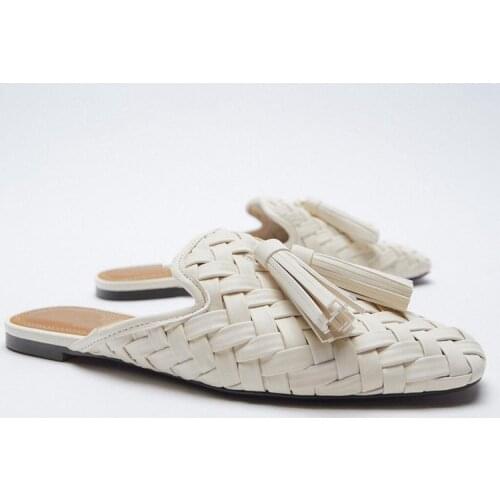 Female Shoes Fringe Slippers Flat Cover Toe Mules For Women 2021 Slides New Summer PU Rubber Basic Mules For Women 2021 Cover To