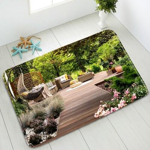 Natural Scenery Non-Slip Bathroom Mat Ocean Bamboo Green Forest Plant Flower Bedroom Kitchen Doormat Absorbent Carpet Washable