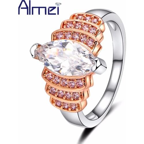 Almei Wedding Rings For Women Engagement Ring with Stone Womens Accessories Cubic Zirconia Jewellery Decorations for Women Y359