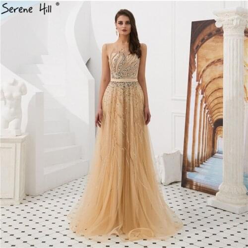 Gold Diamond Beading Luxury Evening Dresses 2020 Sexy Sleeveless A-Line Formal Evening Gowns Serene Hill LA6577