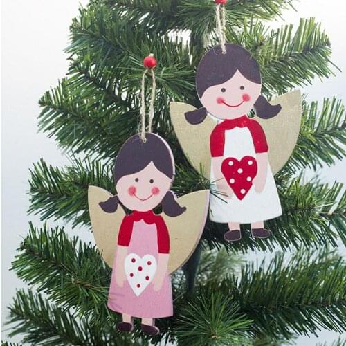 2Pcs Wooden Love Heart Angel Girl Xmas Tree Hanging Ornaments Home Party Decor Christmas Ornament