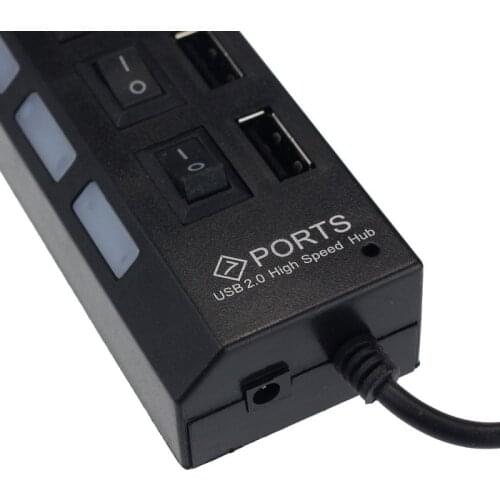 USB Hub Plug And Play Brand New And High Quality 7 Ports LED USB 2.0 Adapter Hub Power on/off Switch For PC Laptop Black 2021