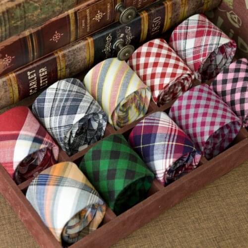 Checked Plaid Scottish Tartan Multicolor White Navy Blue Red 100% Cotton Mens Ties Neckties Brand New Handmade Free Shipping