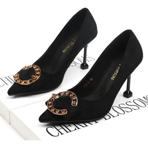 2020 spring new Korean fashion wild high heel stiletto suede pointed shallow mouth single shoes female kitten with shoes 35-40