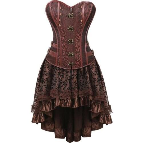 Sexy Gothic Steampunk Dress Women 2 Piece Set Cosplay Clothes Plus Size Lace Victorian Vintage Retro Corset Party Dresses 5XL