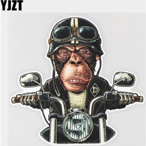 YJZT 16.5×15.9CM Orangutan Riding A Motorcycle Personality Body Door Decoration Car Sticker 21A-0127