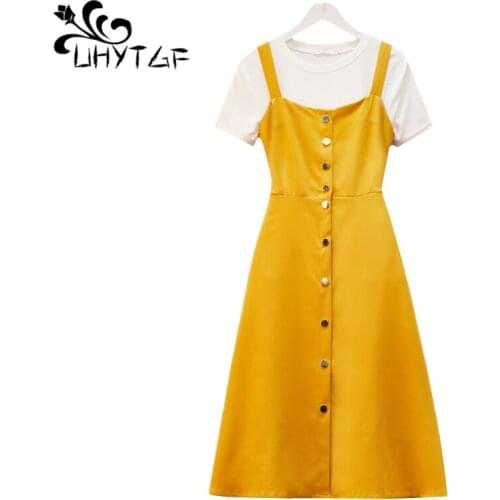 UHYTGF 4XL plus size skirt set women tshirt strap dress Cute girl summer two piece set O collar pullover elegant suit female 181