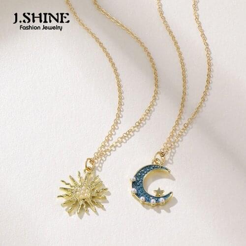 JShine 2Pcs/Set Korean Fashion Layered Necklace Enamel Star and Moon Pendant Necklace Stackable Clavicle Chain Women Accessories