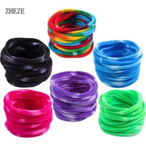 10pcs/Lot NEW Soft Rainbow Color Headband Stretchy Skinny Nylon Tie-Dye Headbands Baby Hairband Base Hair Accessories For Girls