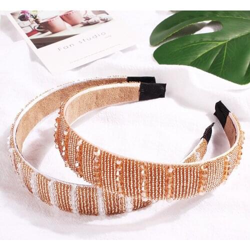 2021 New Fashion Handmade Beaded Crystal Wide-sided Bead Headband for Women Girl Hair Accessories Headwea