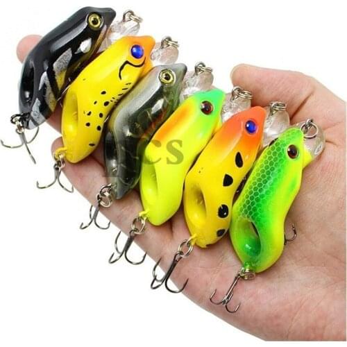 6pcs/Lot Frogs Fishing Lures Floating Topwater Crankbaits 3D Eyes 5.5cm 8.9g Artificial Hard Baits with Sharp Treble Hooks