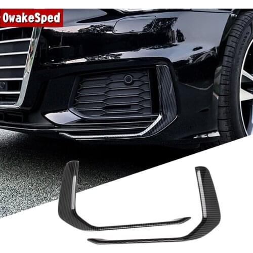 ABS Carbon Fiber Front Bumper Fog Light Frame Trim For Audi A6 C8 2019-2020 Fog Lamp Covers Decorative Accessories