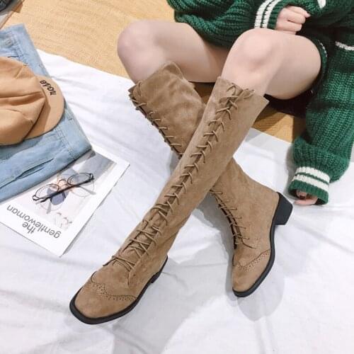 Brand Sexy Luxury Women Motorcycle Boots Cross-tied Female Knee-high Lace-up Female Winter Leather Boots High Heels Boots