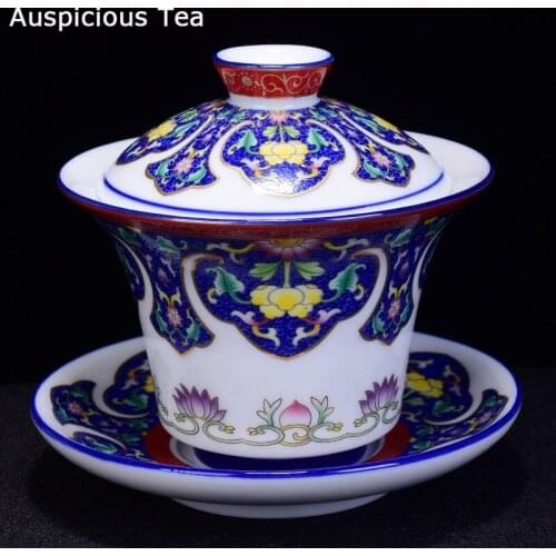 150ml Enameled Ceramic Cover Bowl Sancai Bowl Teacup High Heat-resistant Porcelain Gaiwan Chinese Kung Fu Tea Dahongpao Teaware