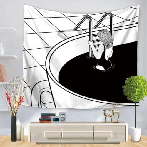 Black White Body Line Tapestry Art Wall Hanging Tapestry Simple Design Line Wall Decor Bedspread Yoga Mat Picnic Cloth