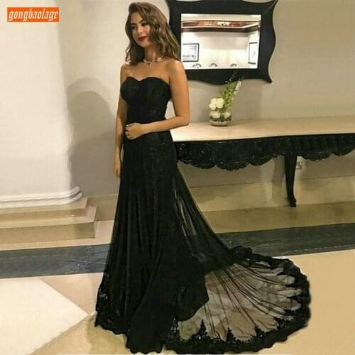 Marvelous Black Mermaid Evening Gowns Sweetheart Appliqued Elastic Satin Slim fit Evening Dresses Long Custom Made Formal Dress