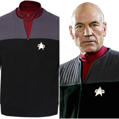 Cosplay Jean-Luc Picard Costume Coat Generations Vest+Shirt Halloween