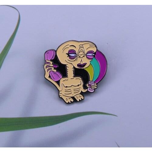 ET Call Me enamel pin all we ever Really need to be happy is a face full of makeup, a beer and a phone