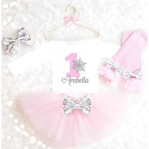 Custom snowflake First Birthday Newborn infant bodysuit Cake Smash tutu romper leggings Outfit Sets baby shower party favors