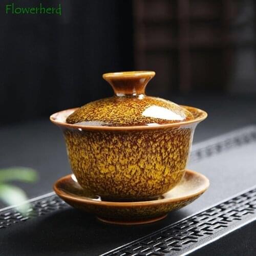 Ceramic Portelain Gaiwan Teaware Kung Fu Tea Set Cup Kiln Change Gaiwan Tea Bowl Sancai Gaiwan Tea Cup Home Large Tea Maker