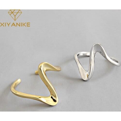 XIYANIKE 925 Sterling Silver Creative Waves Design Ring Simple Irregular Handmade Wedding Jewelry for Women Size 17mm Adjustable