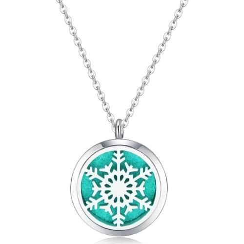 10pcs Round mesinya snowflake (30mm)Aromatherapy Essential Oils 316L Stainless Steel Perfume Diffuser Necklace