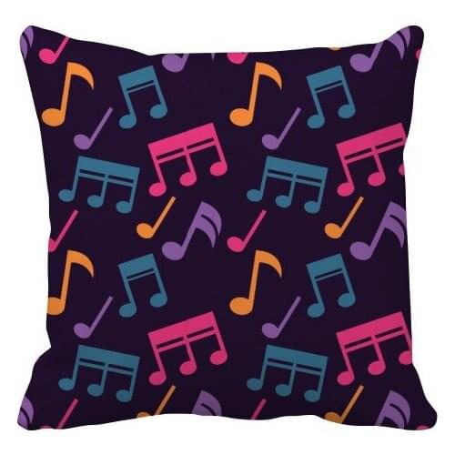 Colourful Music Notes Black Throw Pillow Square Cover