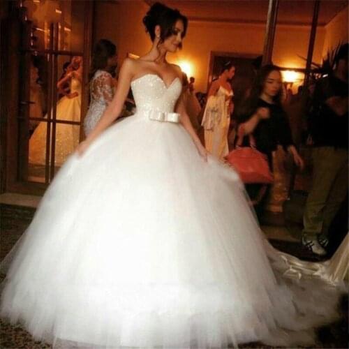 Hot Sale Princess Ball Gown Wedding Dresses 2021 Beaded Strapless Lace Up Floor Length Bride Dress vestidos de mariee