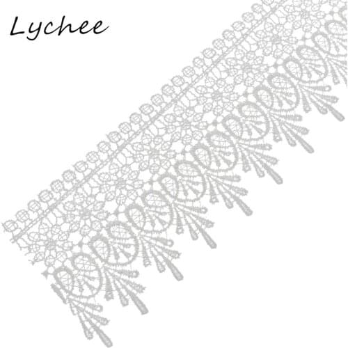 Lychee 5 Yards White Color Floral Embroidered Tulle Lace Trim For Women DIY Wedding Dress Clothes Sewing Craft