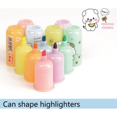 Can Shape Mini Highlighter 6 Pcs packed in PVC bag Textmarker Coloring Drawing for School Supplies Gift for kids