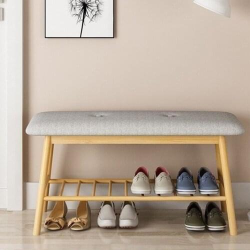 Simple Modern Storage Creative Fabric Bamboo Multilayer Shoe Rack Living Room Furniture Home Solid Wood Foot Stool Bench