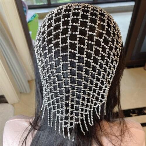 Fashion Crystal Net Tassel Hair Chain Luxury Rhinestone Bridal Headdress Charm Womens Leisure Hairband Hair Accessories