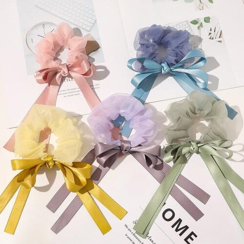 Fashion Barrette Bow Streamer Hair Scrunchies Elastic Hair Band Satin Ribbon Hair Ring Organza Girls Streamer Hair Accessories