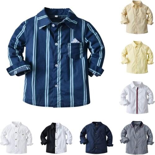 Fashion Toddler Infant Kids Baby Boys Long Sleeve Turn-down Collar Stripe Lattice Printed Gentleman Classic Shirts Clothing#p4